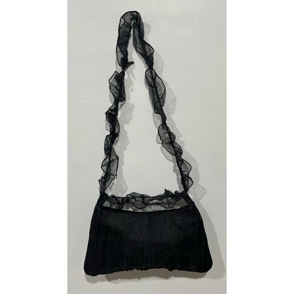 Aspara  women vintage evening black silk shoulder handbag